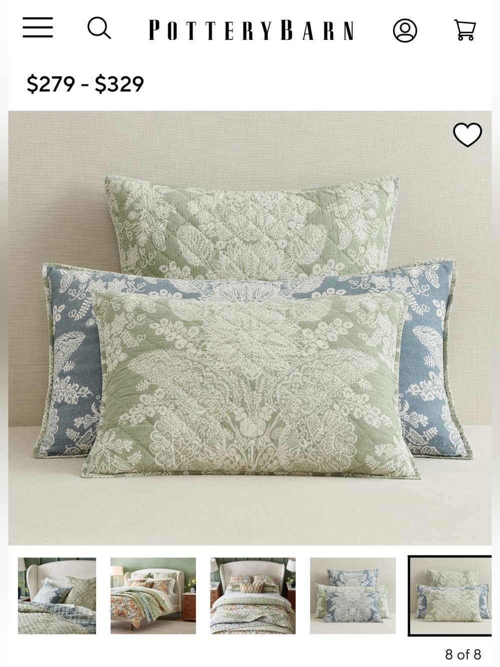 Kravet Heirloom Damask Reversible Quilted sham standard set of 2